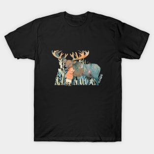 Cute Stag Deer Animal Loving Cuddle Embrace Children Kid Tenderness T-Shirt